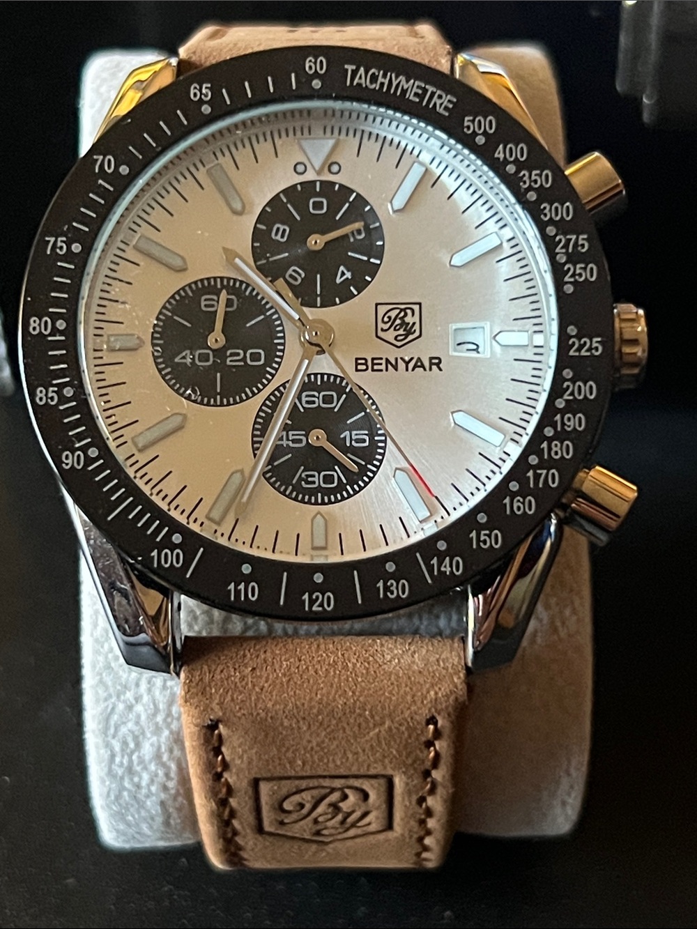 Benyar Mens Watches Quartz Movement Chronograph Leather Strap 30M Waterproof
